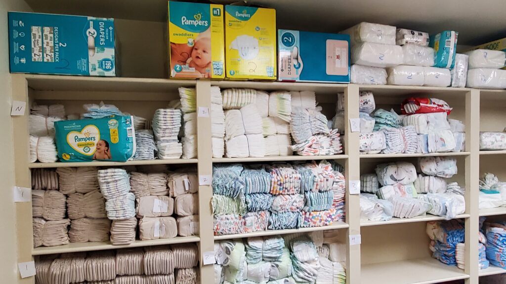 Shelves full of diapers